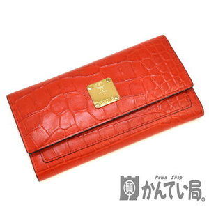 MCM Crocodile Long Wallet Crocodile Leather Red Orange
